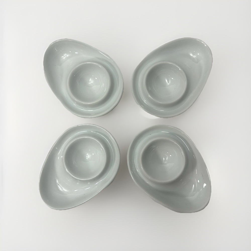 White Ceramic Egg Cups Set of 4 Oval Egg Holders Minimalist Kitchen Tableware